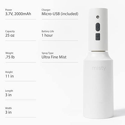 Automatic Electric Spray Bottle Mister - Continuous Rechargeable Battery Sprayer for Misting Plants, Household Cleaning, Hairstyling (25 oz)