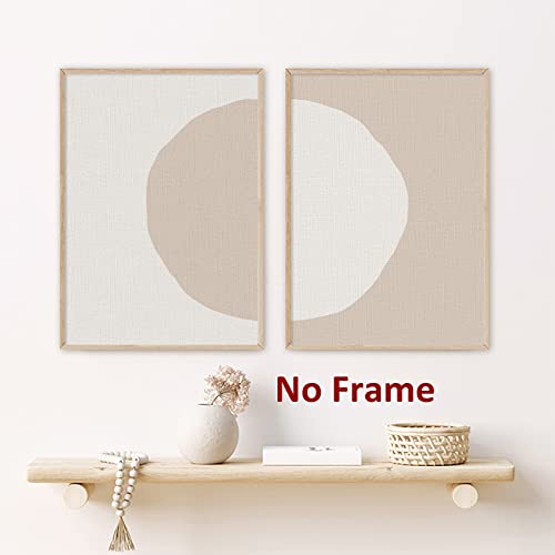 Abstract Boho Wall Art Prints Beige Geometric Artwork Mid Century Modern Painting Boho Beige Posters Abstract Circle Canvas Wall Art Boho Geometric Posters for Living Room Bedroom 16x24inx2 Frameless - color: Abstract Boho Wall Art