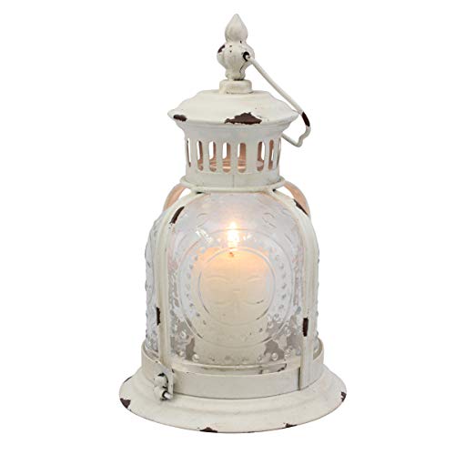 CKK Industrial LTD Stonebriar Antique Worn White Metal Candle Lantern, Use As Decoration for Birthday Parties, a Rustic Wedding Centerpiece, or Create a Relaxing Spa Setting, For Indoor or Outdoor Use