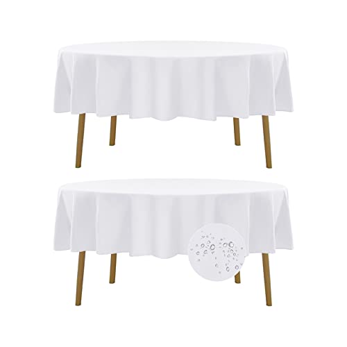 Fokitut 2 Pack Waterproof Round Tablecloth, 60 Inch, Stain Resistant and Wrinkle Polyester Table Cloth, Fabric Table Cover for Kitchen Dining, Wedding, Party, Holiday Dinner-White - color: White, size: Round-60''-2pack