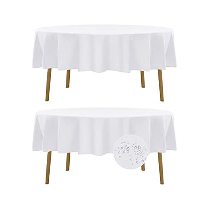 Fokitut 2 Pack Waterproof Round Tablecloth, 60 Inch, Stain Resistant and Wrinkle Polyester Table Cloth, Fabric Table Cover for Kitchen Dining, Wedding, Party, Holiday Dinner-White - color: White, size: Round-60''-2pack