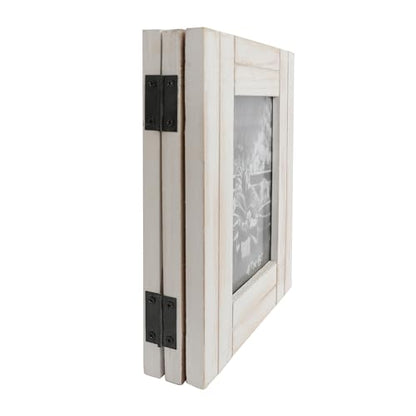 RiteSune Rustic Picture Frame White, 4X6 Picture Frame College, 3 Photo Frame Hinged Farmhouse Picture Frames Desk Photo Frame for Home Office - color: Trifold White 4X6