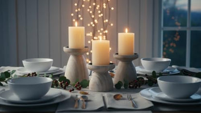 Candle Holders for Pillar Candles (Medium Set of 3) - Mangowood Candle Holder Wood - Farmhouse Wooden Candle Holders - Floor Candle Stand for Fireplace