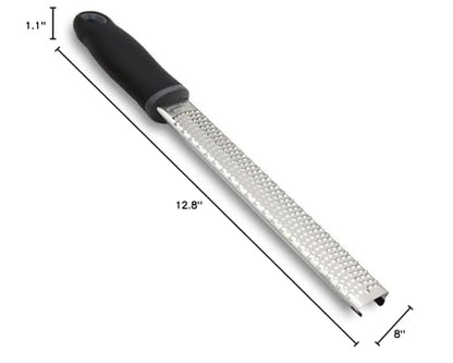 8-Inch Lemon Zester & Cheese Grater, 18/8 Stainless Steel, Black | Fine 18/8 Stainless Steel Blade for Citrus, Parmesan, Ginger and Garlic, Soft Non-slip Handle, Cover, Dishwasher Safe - color: B-Black