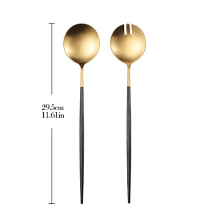 Salad Servers,Spoon and Fork Set 11.41 inch,18/10 Stainless Steel Salad Serving Titanium Plating (Gold) - color: Gold