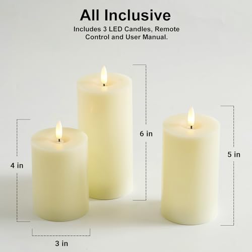 Stmarry Ivory Flameless Candles with Remote and Timer, Real Wax Made LED Pillar Candles Battery Operated with 3D Flickering Flame - 3" x 4",5",6" - Set of 3 - color: Ivory