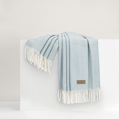 Lands Downunder All-Season, Luxury Glacier Blue Herringbone Throw – Soft Woven Throw with Decorative Fringe – Made in Italy – 51”W x 67”L - Over 80 Colors - Perfect for Gifting - color: Glacier Blue