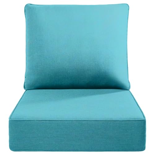 Luxury 22x24/22x25 6-Inch Outdoor Cushions - Water Resistant 1 Set Zippered Patio Chair Cushion for Wicker Dining Rocking Swivel Chairs Loveseat Couch Sectional Sofa - Turquoise - color: Turquoise/Classic, size: 22x24x6"(High Back)