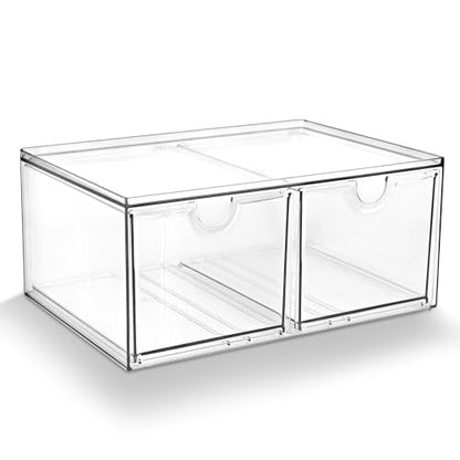 Prsildan Stackable Clear Makeup Organizer Acrylic Storage Drawers with 2 Drawers for Vanity Bathroom Office Desk Modular Drawer System for Cosmetics Jewelry Toiletries Home Organization - size: Stackable-2Drawers