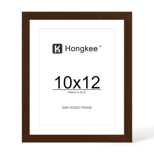 Hongkee 10x12 Oak Wood Picture Frame 1 Pack(Matted 8x10), Real Glass Cover | Walnut, 10 x 12 Solid Wood Frame for Wall or Tabletop Display - Includes Easel Back, Vertical Hang - Ideal for Home, Office - color: Walnut, size: 10X12 in