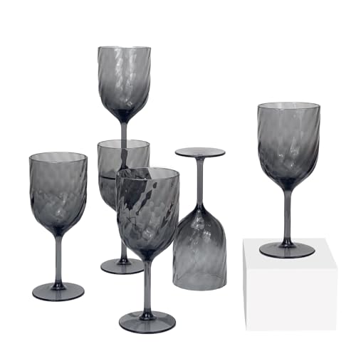 Yalin Set of 6 Unbreakable 15 oz Acrylic Plastic Wine and Water Tumbler Stackable Goblets. (Gray, 15 oz) - color: Gray, size: 15 oz
