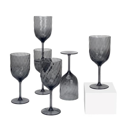 Yalin Set of 6 Unbreakable 15 oz Acrylic Plastic Wine and Water Tumbler Stackable Goblets. (Gray, 15 oz) - color: Gray, size: 15 oz