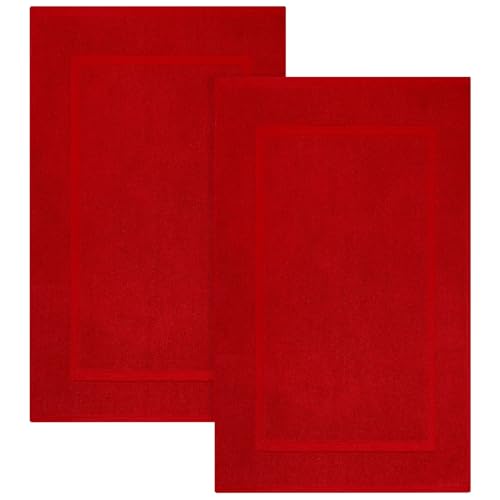ELITE Emporium Home Collection 2-Piece Cotton Bathroom Mat Set, 21" x 34" - 100% Cotton, Absorbent, Quick-Dry, Bath Towel Mats for Floor, Red [Not a Bathroom Rug] - color: Red