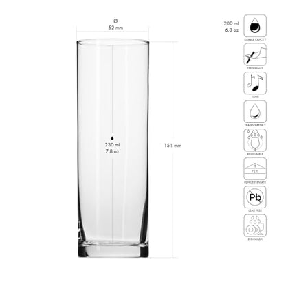 Krosno Tall Drinking Glasses Set of 6 – 6.8 oz Highball Glasses for Water, Juice & Drinks, Clear Glassware, Balance Collection, Elegant Everyday Tumblers, Dishwasher Safe, Made in Europe