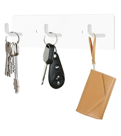 RELBRO Key Holder Wall Mount, Key Rack with 3 Hooks, Small, White | Metal, Self Adhesive, 2 Installation Options, Matte Finish, Key Holder for Wall Foyer Garage Camper RV - color: White