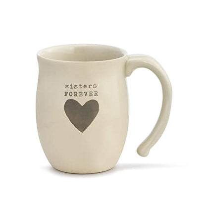 DEMDACO Warm Heart Ivory Stoneware Sisters Forever Heart Mug | Meaningful Coffee Mug for Cherished Relationship Reminders, Curved Handle, Comfy Grip, Hand-Thrown, Microwave-Safe - style: Sisters Forever