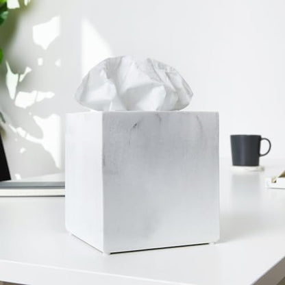 White Marble Square Tissue Box Cover - Blanc Collection