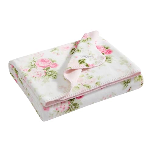 Laura Ashley - Plush Throw Blanket, 50x70, Soft and Warm with a Lightweight Feel, Reversible Floral and Dot Design, Ashfield Pink - color: Lots of Dots Pink