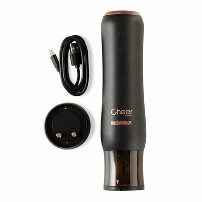 Wine Enthusiast x Cheer Moda Automatic Wine Opener – Electric Corkscrew with Hidden Touch Button, USB Charger & Foil Cutter – Rechargeable Sleek Wine Bottle Opener Gift Set – Modern French Design - color: Wine