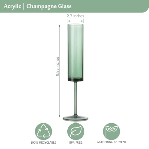 12 Pack Acrylic Dark Green Wine Glasses Green champagne glasses Champagne Flutes Sparkling Wine Glasses Wine Goblets Wedding Glassware Set Drinkware Glasses for Wedding Bar Celebration Baby Shower - color: Green, size: 12 Pack