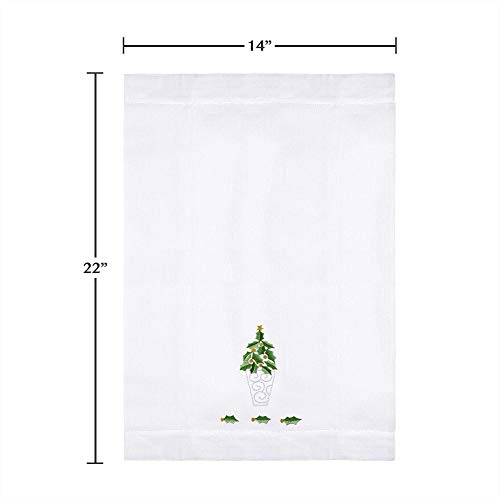 Saro Lifestyle Embroidered Holly Leaf Christmas Tree Design Hemstitched Linen Cotton Guest Towel (Set of 4), White, 14"x22" - color: Holly Leaf Christmas Tree