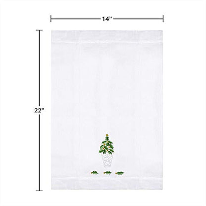 Saro Lifestyle Embroidered Holly Leaf Christmas Tree Design Hemstitched Linen Cotton Guest Towel (Set of 4), White, 14"x22" - color: Holly Leaf Christmas Tree