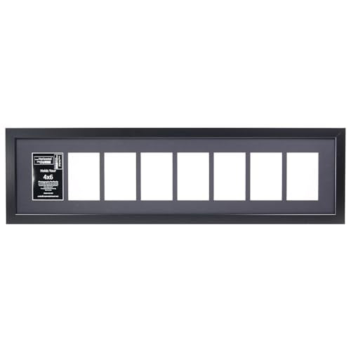 Creative Letter Art 4” x 6” Multiple Opening Picture Frame Collage with 8 holes, Manhattan Black Frame with 10 x 40-inch Black Mat, Full-Strength Glass, Photo Collage for Wall, 8 Openings - color: 8 opening, size: Black w/10" Black Mat