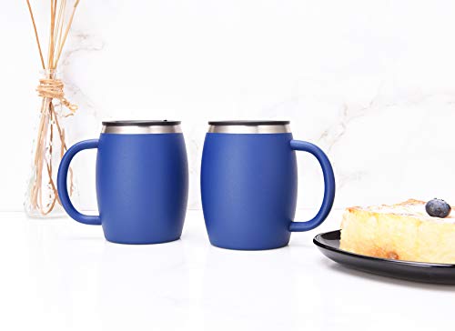 CHILLOUT LIFE Stainless Steel Insulated Coffee Mugs Set of 2 (14oz) – Double Wall Coffee Cups With Spill Resistant Lid & Strong Handle – Shatterproof Cups for Cold Drinks & Hot Beverages - color: Navy Blue
