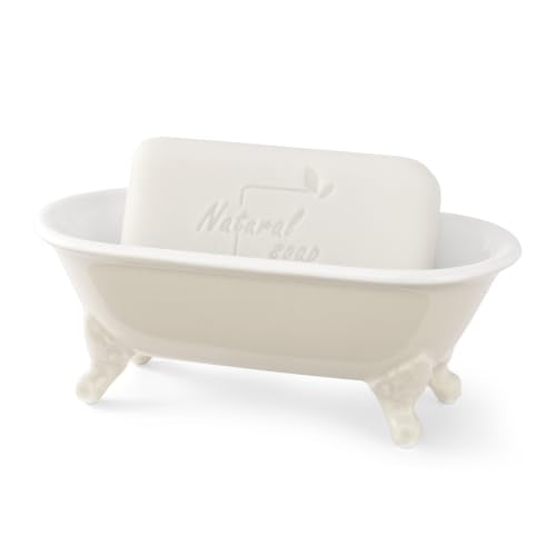6.5" Ceramic Mini Clawfoot Bathtub Soap Dish,Bar Soap Holder,Beige | Cute Bathtub Tray,Decorative Sponge Holder for Kitchen Sink,Bathroom Decor,Bathroom Accessory,1 Pack - color: Beige