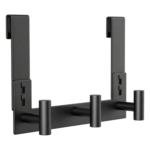 HUFEEOH Over The Door Hooks, Stainless Steel T Shape Non-Slip Door Hanger Rack, Tool-Free Easy Install Towel Coat Organizer Hooks for Bathroom (Fits 3/8" Thick Door - 3 "T Hooks - 1 Pack) - color: Black, size: Fits 3/8" Thick Door - 3 "T” Hooks