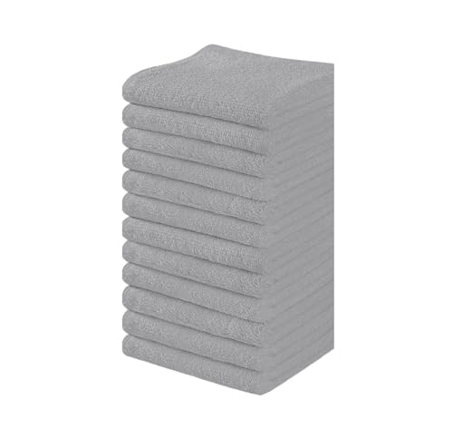 Towel and Linen Mart 100% Cotton - 12 Pack Wash Cloth Set - Flannel Face Cloths, Highly Absorbent and Soft Feel Fingertip Towels (Silver, Pack of 12) - color: Silver, size: Pack Of 12