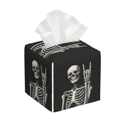 Skull Tissue Box Cover Square,Funny Skeleton Tissue Box Holder Waterproof Leather Facial Paper Organizer Dispenser for Bathroom Home Car Kitchen Nightstand Vanity Desk Decoration - color: Skull