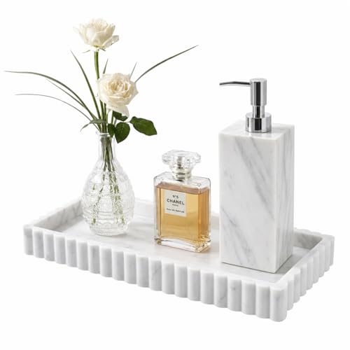 Bathroom Vanity Tray - 9.4''x3.9'' Silicone Bathroom Tray with Scalloped Edge, Counter Top Tray for Vanity Sink Countertop, Decorative Organizer for Cosmetics Jewelry, Rectangular, Marble Gray - color: Marble Gray, size: 9.4" x 3.9" x 0.7"