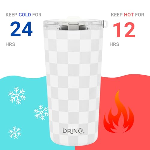 Drinco - 20 oz Stainless Steel Tumbler | Double Walled Vacuum Insulated Mug With Lid, 2 Straws, For Hot & Cold Drinks (20oz Checker) - color: 20oz Checker