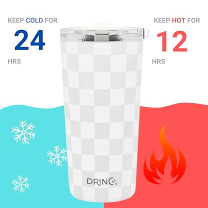 Drinco - 20 oz Stainless Steel Tumbler | Double Walled Vacuum Insulated Mug With Lid, 2 Straws, For Hot & Cold Drinks (20oz Checker) - color: 20oz Checker