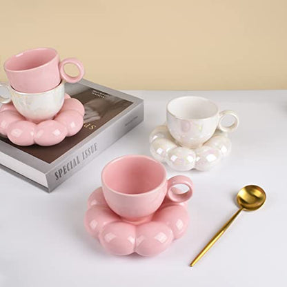 Koythin 6.5oz Sunflower Saucer Mini Ceramic Mug, Pink Mother’s Day Cup | 200ml Petite Floral Cup, Microwave & Dishwasher Safe; Perfect Mother’s Day Gift For Mom - color: Peach Pink