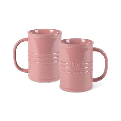 Fringe Studio Stoneware Memento Sculpted Tall Mug "COFFEE & CATS" 3.35"DIA X 4.5"H, 14 fl.oz., Blush Color (436006) - color: Coffee & Cats