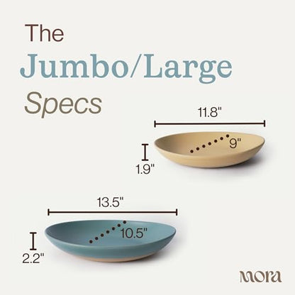 MORA Jumbo and Large Serving Dishes Set of 2, 13 inch and 12 inch Ceramic Pottery Oval Platters - Microwave, Oven and Dishwasher Safe - Iris & Merrigold - color: Iris & Merrigold, size: Jumbo & Large