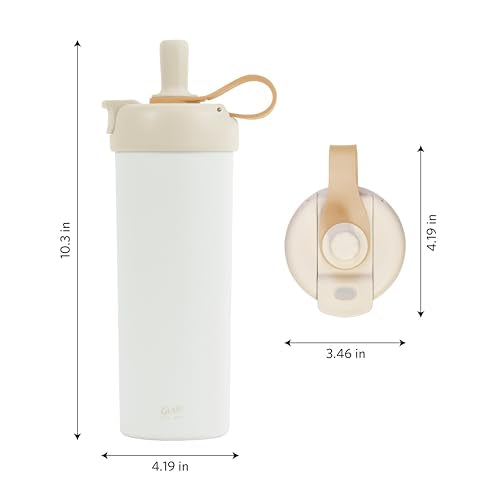 Glad Sip & Chug Insulated Water Bottle - Skinny Stainless Steel Tumbler with Straw and Chug Lid - Leak Resistant Double Walled Metal for Hot and Cold Drinks, 23oz, Beige - color: Beige