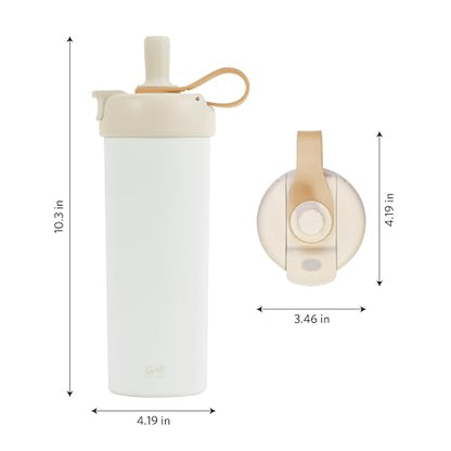 Glad Sip & Chug Insulated Water Bottle - Skinny Stainless Steel Tumbler with Straw and Chug Lid - Leak Resistant Double Walled Metal for Hot and Cold Drinks, 23oz, Beige - color: Beige
