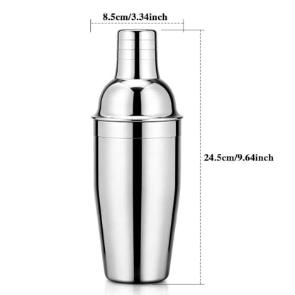 25oz Cocktail Shaker with Jigger Lid & Silicone Seal | Lid with 1.5oz Measured Marks for Precise Pouring, Food-Grade Silicone Gasket, Stainless Steel, Ideal Home Bar Gift Set - color: Bright Silver