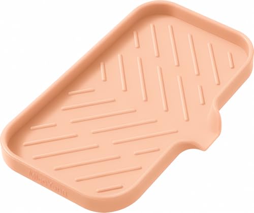 MicoYang Silicone Soap Dish with Drain Spout — Self-Draining Sink Organizer Tray for Bathroom & Kitchen, Sponges, Dispensers & Soap Holder, Non-Slip & Dishwasher Safe, Pink (Medium, 9.6"×5.3") - color: Pink, size: M(9.6"×5.3")