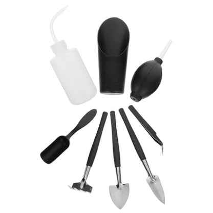 8pcs Mini Garden Planting Tool Set for Indoor Succulents and Bonsai with Small Spade, Weeding Rake, and Tweezers – Gardening Hand Tools Kit for Transplanting and Digging