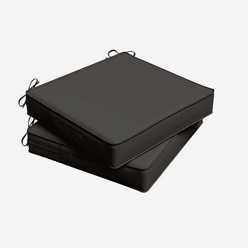Outdoor Chair Cushion 17 x 16 x 3 Inches Patio Furniture Outdoor Waterproof Seat Cushion, Patio Chair Cushion with Handles and Ties, Square Dining Chair Cushion Set of 2, Black - color: Black, size: 17×16×3 in