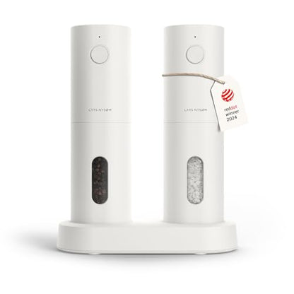 LARS NYSØM Electric Salt and Pepper Grinder Set, USB Rechargeable, Automatic Salt and Pepper Mills, Spice Shakers Refillable with LED Light, Adjustable Coarseness, Ceramic Grinder (Pure White) - color: Pure White