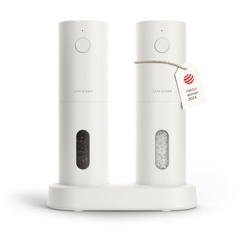 LARS NYSØM Electric Salt and Pepper Grinder Set, USB Rechargeable, Automatic Salt and Pepper Mills, Spice Shakers Refillable with LED Light, Adjustable Coarseness, Ceramic Grinder (Pure White) - color: Pure White