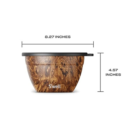 S’well Stainless Steel 64oz Salad Bowl Kit, Teakwood Finish, Includes 2oz Condiment Container and Removable Tray, Leak-Proof and Easy to Clean, Dishwasher Safe - color: Teakwood, size: 64oz