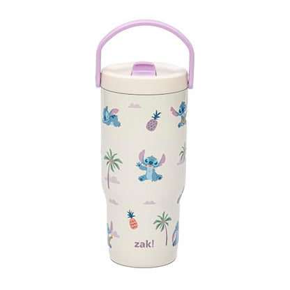 Zak Designs Disney Stitch Siply 20oz Leak-Proof Straw Insulated Tumbler | BPA Free, Stainless Steel, Handle, Cupholder Friendly, Dishwasher Safe, Kids Water Bottle, Reuseable For School, Home, Travel - color: Lilo and Stitch