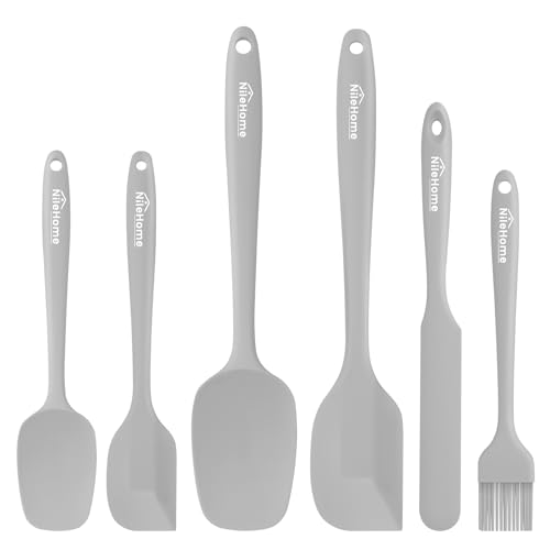 NileHome 6 Pieces Silicone Spatula Set with Silicone Brush,Mixing-Grey | Food-Grade Material,Heat Resistant Up to 600°F,Dishwasher Safe,BPA-Free - color: Gray