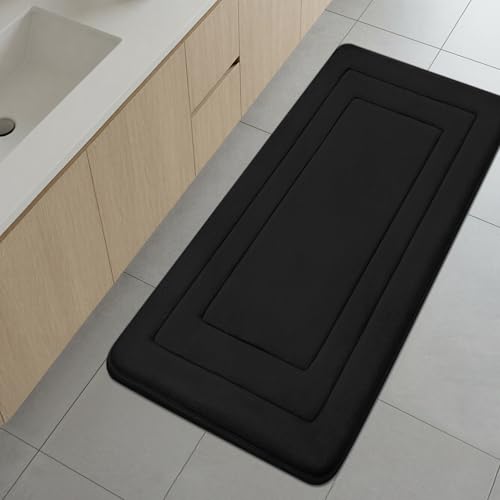 Cupic Cupid Super Soft Memory Foam Bath Mat, Long Bathroom Rugs, Non Slip Bath Mats for Bathroom Floor, Machine Washable Rugs for Shower & Tub, Quick Dry Bath Carpet for Decor, 48" x 24" Black - color: Black, size: 2' x 4' (48" x 24")